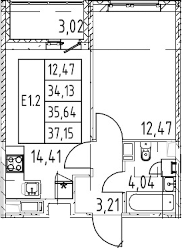 1-комнатная квартира 34.13 м², 3/12 эт., ЖК «Полис ЛАВрики»